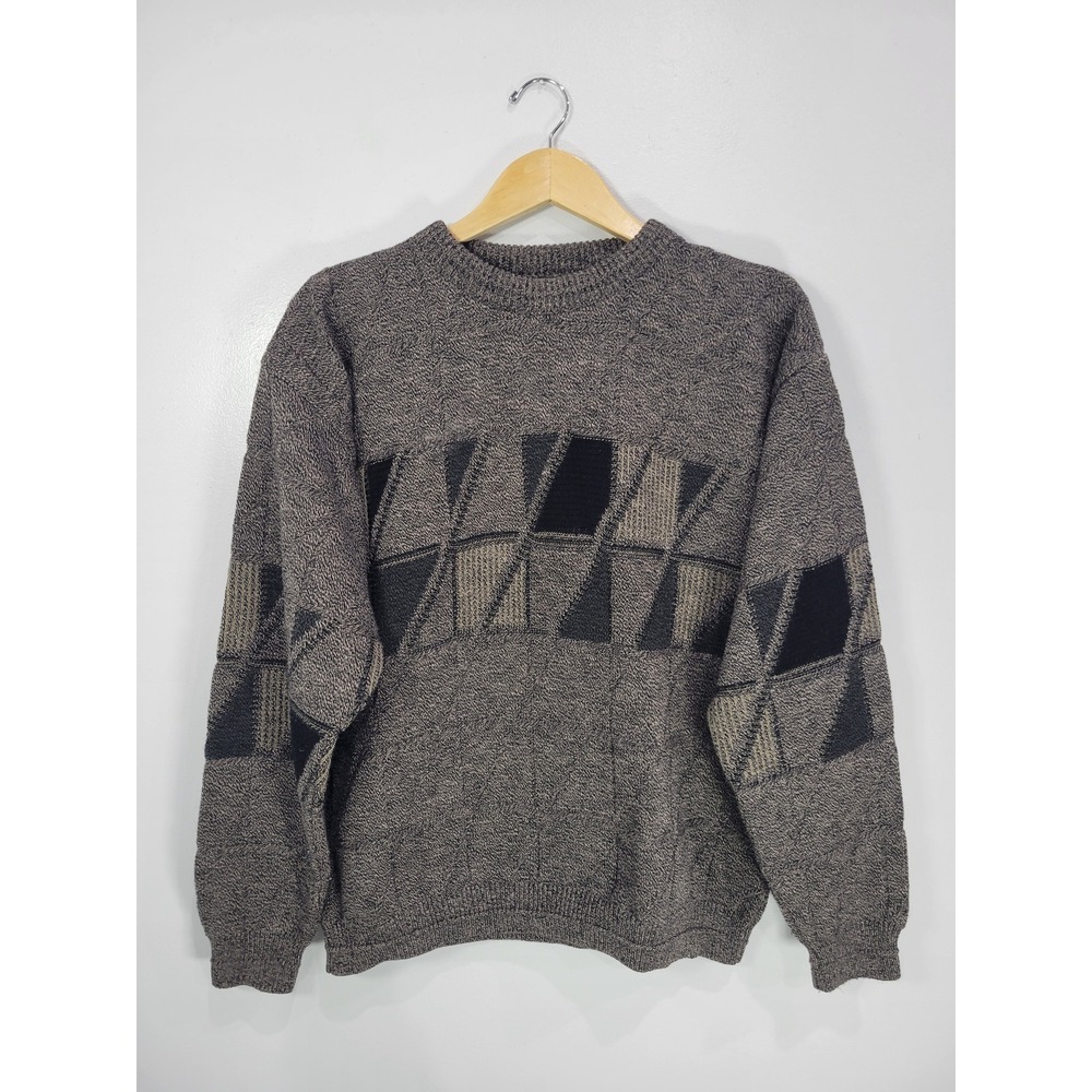 PDX Jantzen Vintage 90s Geometric Intarsia Knit Sweater Mens Large Grey Acrylic